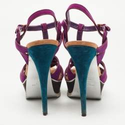 Pre Owned Saint Laurent Multicolor Suede and Leather Tribute Sandals Size 39