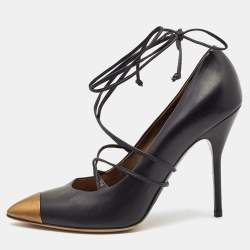 Saint Laurent Black/Metallic Leather Pointed Toe Pumps Size 41