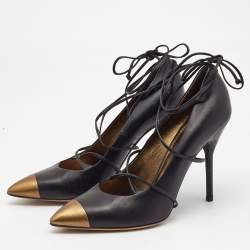 Saint Laurent Black/Metallic Leather Pointed Toe Pumps Size 41