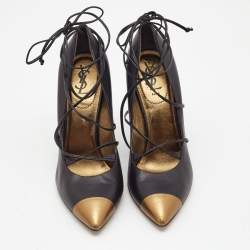 Saint Laurent Black/Metallic Leather Pointed Toe Pumps Size 41