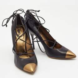 Saint Laurent Black/Metallic Leather Pointed Toe Pumps Size 41