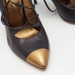 Saint Laurent Black/Metallic Leather Pointed Toe Pumps Size 41