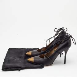 Saint Laurent Black/Metallic Leather Pointed Toe Pumps Size 41