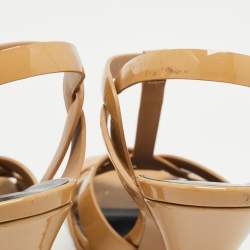 Pre Owned Saint Laurent Beige Patent Leather Tribute Sandals Size 37.5