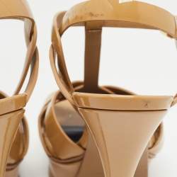 Pre Owned Saint Laurent Beige Patent Leather Tribute Sandals Size 37.5