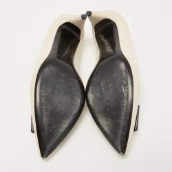 Pre Owned Saint Laurent Cream/Navy Blue Leather Anais Bow Pumps Size 39