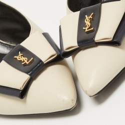 Pre Owned Saint Laurent Cream/Navy Blue Leather Anais Bow Pumps Size 39