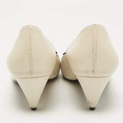 Pre Owned Saint Laurent Cream/Navy Blue Leather Anais Bow Pumps Size 39