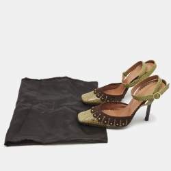 Pre Owned Saint Laurent Paris Green/Brown Python and Suede Ankle Strap Pumps Size 39