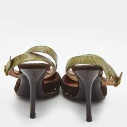 Pre Owned Saint Laurent Paris Green/Brown Python and Suede Ankle Strap Pumps Size 39