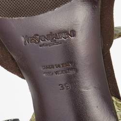 Pre Owned Saint Laurent Paris Green/Brown Python and Suede Ankle Strap Pumps Size 39