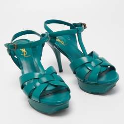 Saint Laurent Green Leather Tribute Sandals Size 39