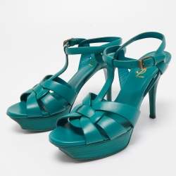 Saint Laurent Green Leather Tribute Sandals Size 39