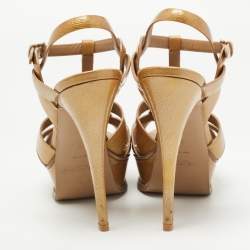 Pre Owned Saint Laurent Gold Patent Leather Tribute Sandals Size 39