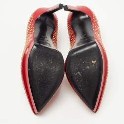 Pre Owned Saint Laurent Red Studded Leather Janis Platform Pumps Size 35.5