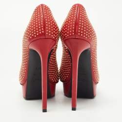 Pre Owned Saint Laurent Red Studded Leather Janis Platform Pumps Size 35.5