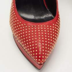 Pre Owned Saint Laurent Red Studded Leather Janis Platform Pumps Size 35.5