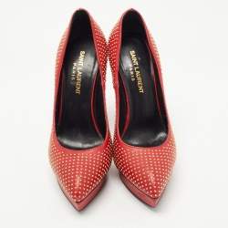 Pre Owned Saint Laurent Red Studded Leather Janis Platform Pumps Size 35.5
