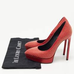 Pre Owned Saint Laurent Red Studded Leather Janis Platform Pumps Size 35.5