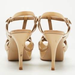 Pre Owned Saint Laurent Beige Patent Leather Tribute Sandals Size 39.5