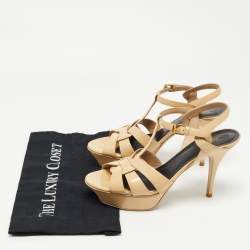 Pre Owned Saint Laurent Beige Patent Leather Tribute Sandals Size 39.5