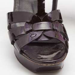 Pre Owned Saint Laurent Burgundy Patent Leather Tribute Platform Ankle Strap Sandals Size 39