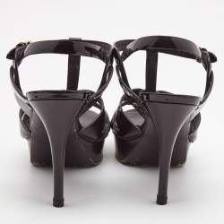 Pre Owned Saint Laurent Burgundy Patent Leather Tribute Platform Ankle Strap Sandals Size 39