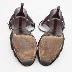 Pre Owned Saint Laurent Burgundy Patent Leather Tribute Platform Ankle Strap Sandals Size 39