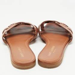 Saint Laurent Brown Leather Tribute Flat Slides Size 37 