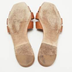 Saint Laurent Brown Leather Tribute Flat Slides Size 37 
