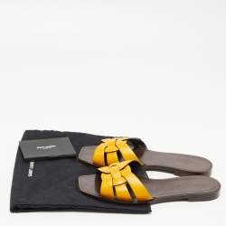 Saint Laurent Yellow Leather Tribute Flat Slides Size 37 