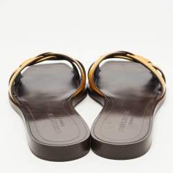 Saint Laurent Yellow Leather Tribute Flat Slides Size 37 