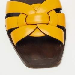 Saint Laurent Yellow Leather Tribute Flat Slides Size 37 