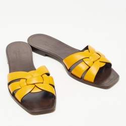 Saint Laurent Yellow Leather Tribute Flat Slides Size 37 