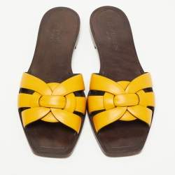 Saint Laurent Yellow Leather Tribute Flat Slides Size 37 