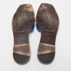 Pre Owned Saint Laurent Blue Leather Tribute Slide Flats Size 37