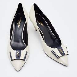 Saint Laurent Off-White Leather Anais Bow Pumps Size 41