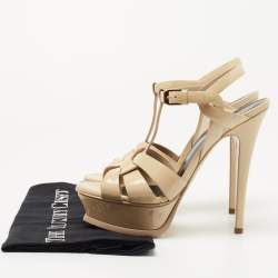 Pre Owned Saint Laurent Beige Patent Leather Tribute Sandals Size 35.5
