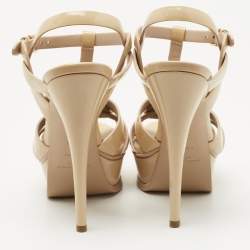 Pre Owned Saint Laurent Beige Patent Leather Tribute Sandals Size 35.5