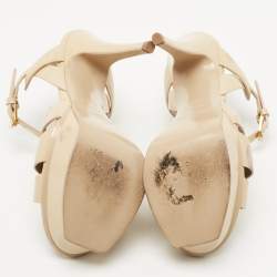Pre Owned Saint Laurent Beige Patent Leather Tribute Sandals Size 35.5