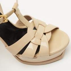 Pre Owned Saint Laurent Beige Patent Leather Tribute Sandals Size 35.5
