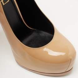 Saint Laurent Beige Patent Leather Tribtoo Platform Pumps Size 38.5