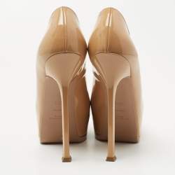 Saint Laurent Beige Patent Leather Tribtoo Platform Pumps Size 38.5