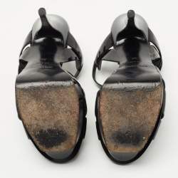 Pre Owned Saint Laurent Navy Blue Patent Tribute Sandals Size 36