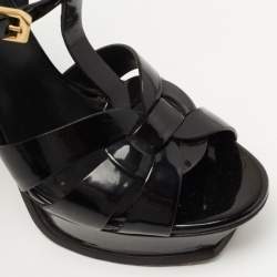 Pre Owned Saint Laurent Navy Blue Patent Tribute Sandals Size 36