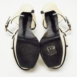 Saint Laurent White Patent Leather Tribute Platform Ankle Strap Sandals Size 37