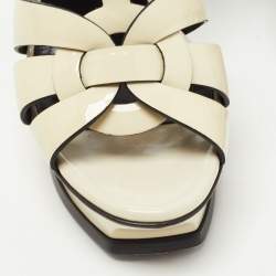 Saint Laurent White Patent Leather Tribute Platform Ankle Strap Sandals Size 37