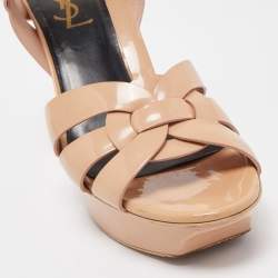Pre Owned Saint Laurent Beige Patent Leather Tribute Sandals Size 37