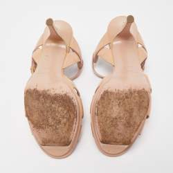 Pre Owned Saint Laurent Beige Patent Leather Tribute Sandals Size 37