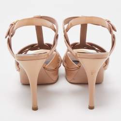 Pre Owned Saint Laurent Beige Patent Leather Tribute Sandals Size 37